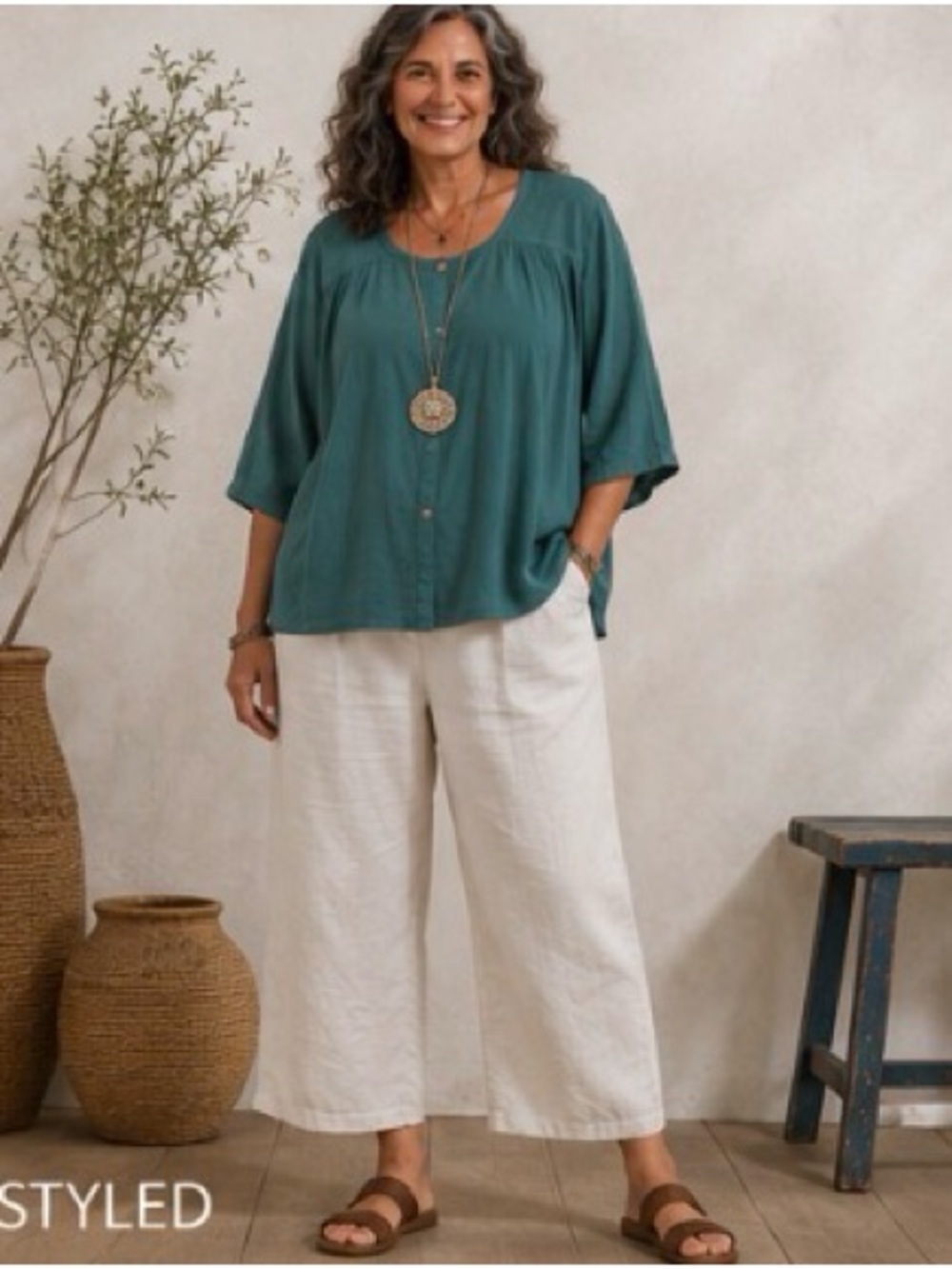 Gudrun Sjoden Teal Button-Front Relaxed Blouse